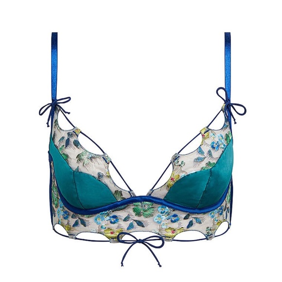 For Love And Lemons Wrap Ikat Embroidered Bralette Jade Small-DD NEW - Picture 1 of 9